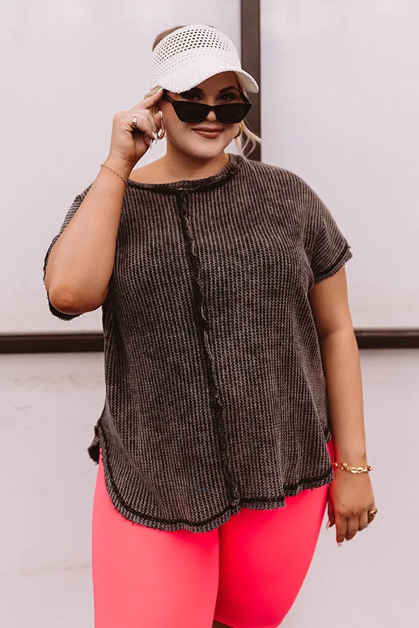 Along The Path Mineral Wash Knit Top In Vintage Black Curves