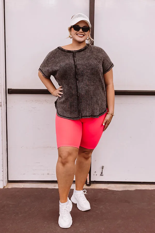 Along The Path Mineral Wash Knit Top In Vintage Black Curves