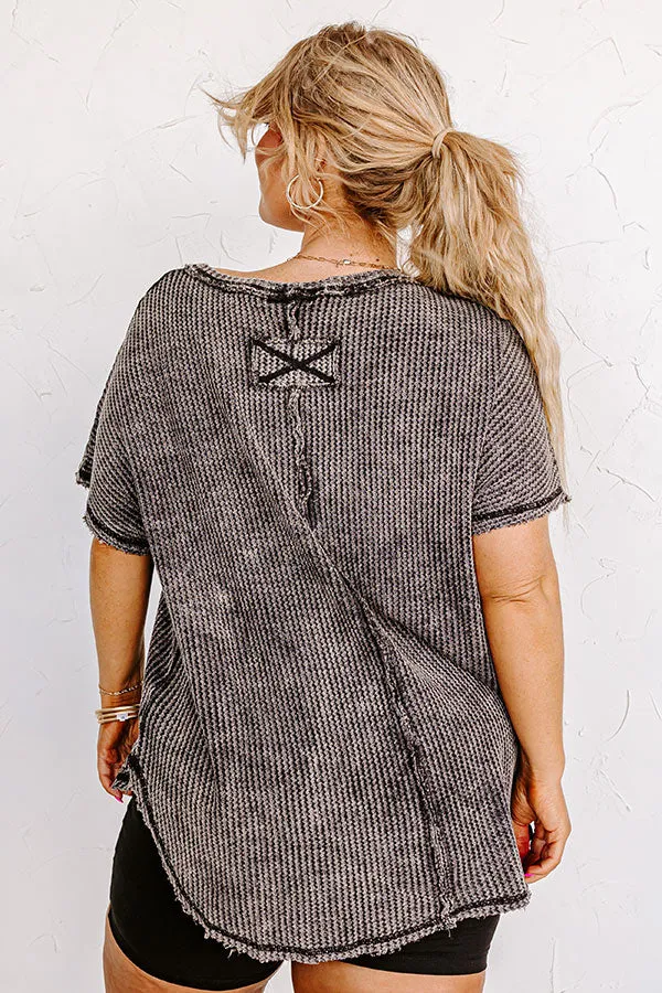 Along The Path Mineral Wash Knit Top In Vintage Black Curves
