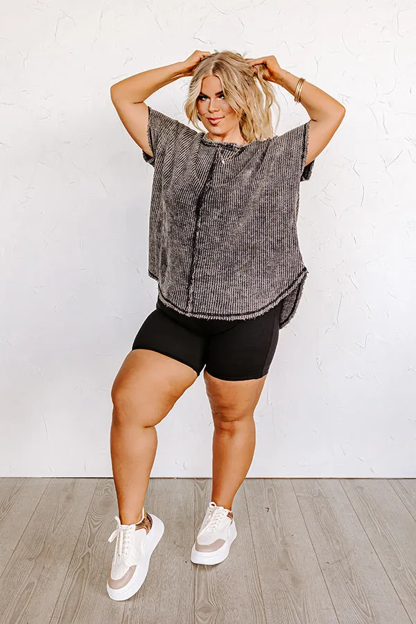 Along The Path Mineral Wash Knit Top In Vintage Black Curves