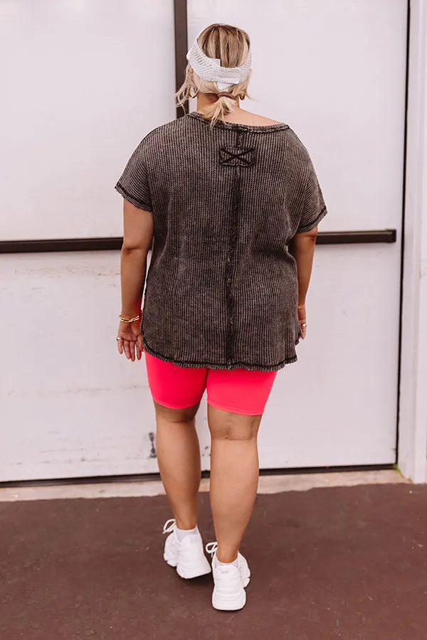 Along The Path Mineral Wash Knit Top In Vintage Black Curves