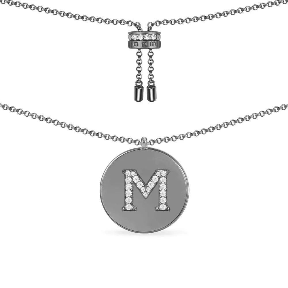 Alphabet Adjustable Necklace - Dark Grey Silver