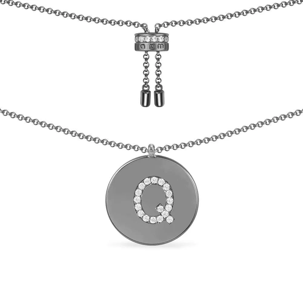 Alphabet Adjustable Necklace - Dark Grey Silver