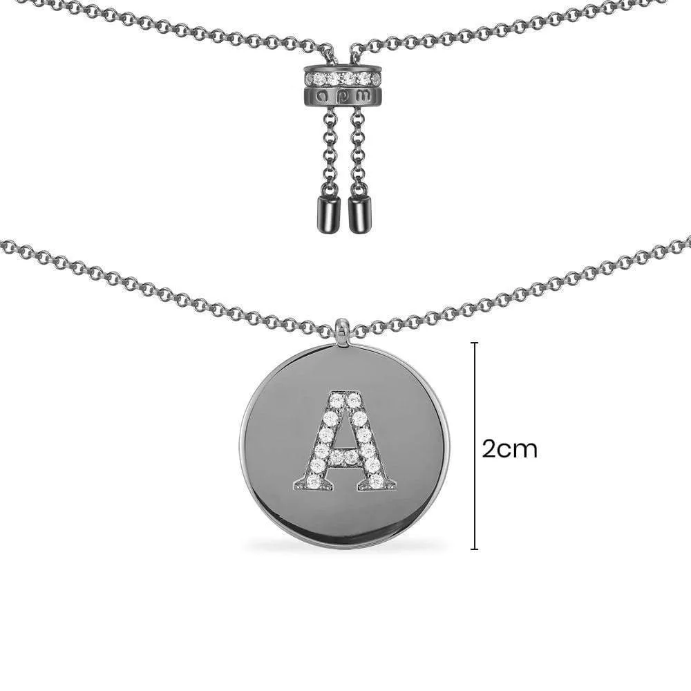 Alphabet Adjustable Necklace - Dark Grey Silver