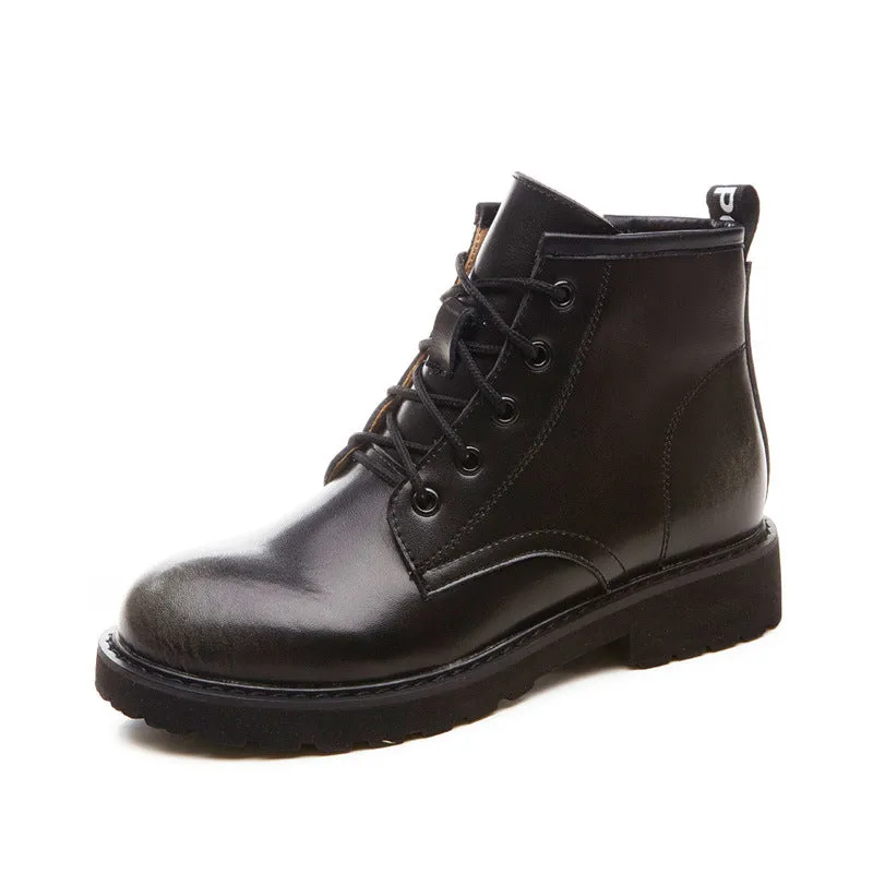 British Round Toe Lace Up Plat Short Martin Boots