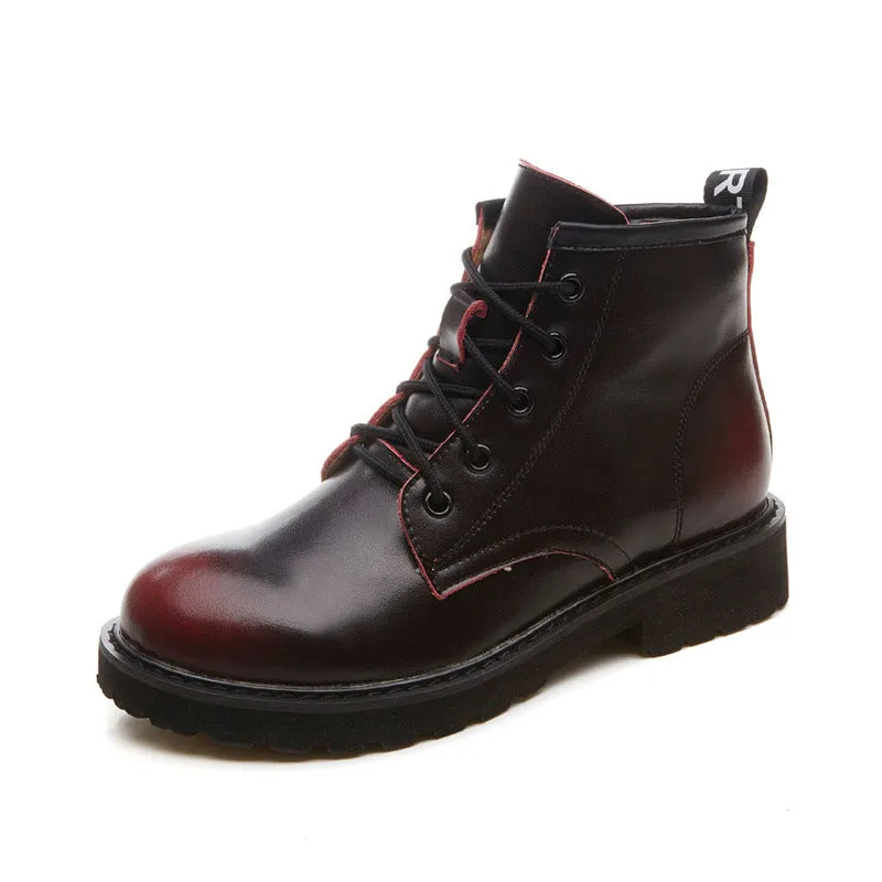 British Round Toe Lace Up Plat Short Martin Boots