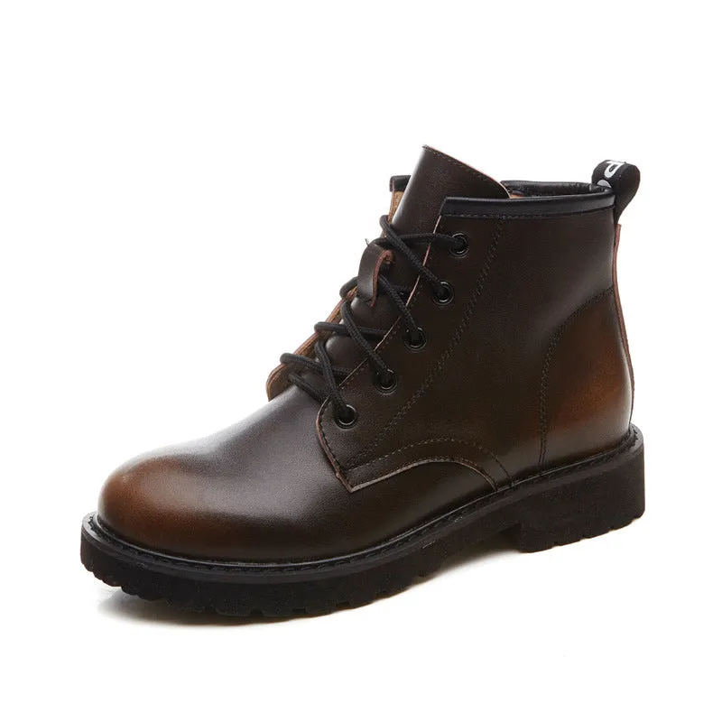British Round Toe Lace Up Plat Short Martin Boots