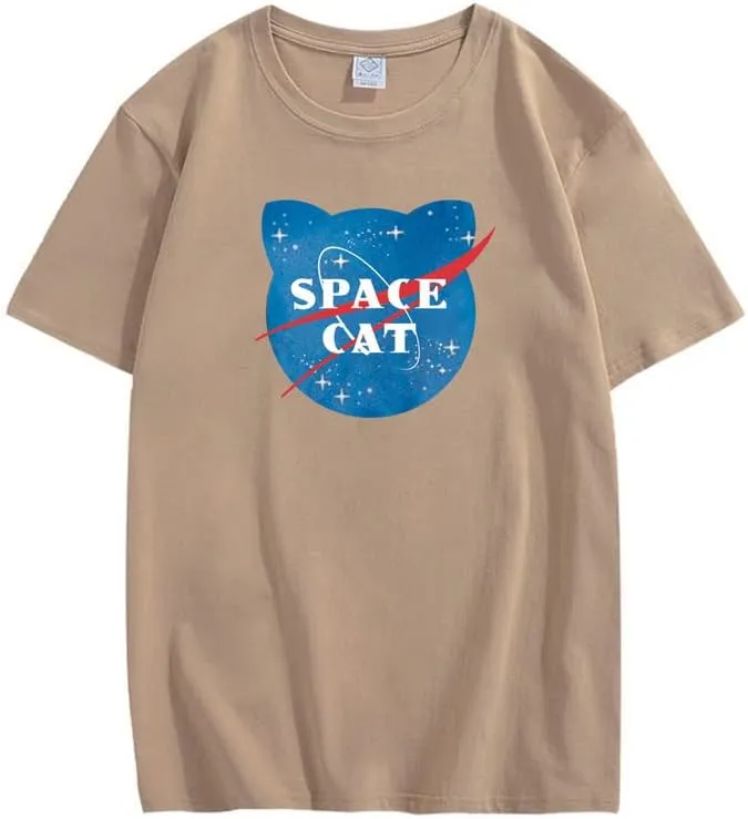 CORIRESHA Unisex Space Cat Graphic Kawaii Clothing Teen Short Sleeve T-Shirt