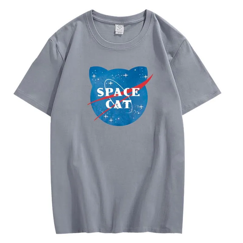 CORIRESHA Unisex Space Cat Graphic Kawaii Clothing Teen Short Sleeve T-Shirt