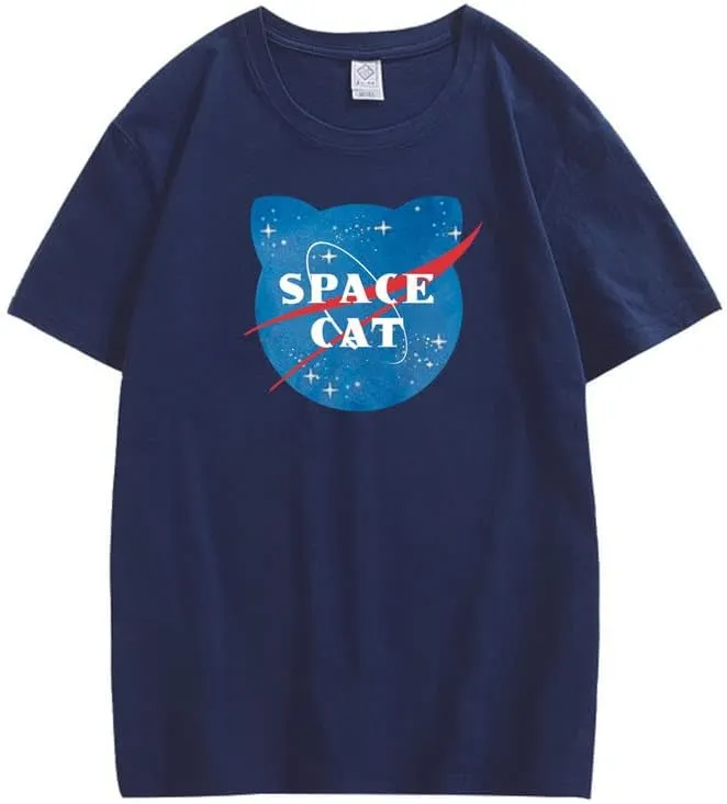CORIRESHA Unisex Space Cat Graphic Kawaii Clothing Teen Short Sleeve T-Shirt