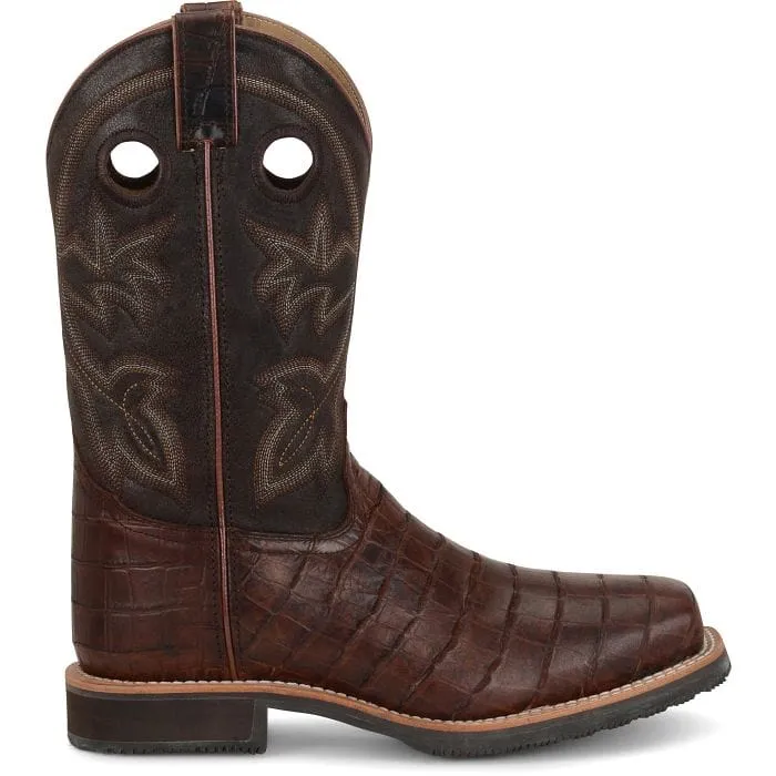 Double H Men's Wayne Chocolate Brown Gator Print Steel Toe Work Boots DH5225