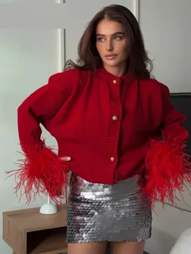 Feather Cuff Knit Sweater – Perfect for Autumn Casuals