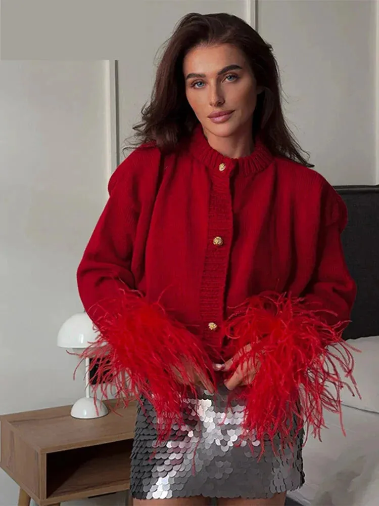 Feather Cuff Knit Sweater – Perfect for Autumn Casuals