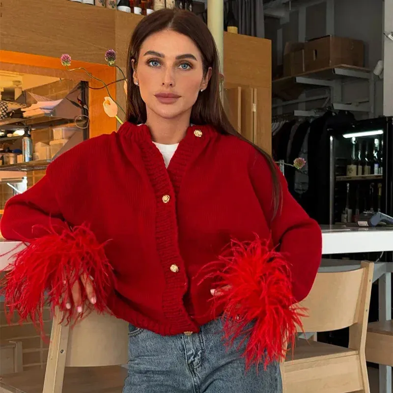 Feather Cuff Knit Sweater – Perfect for Autumn Casuals