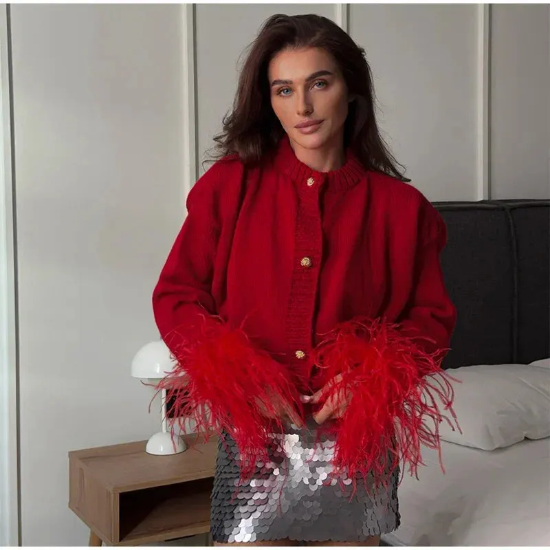 Feather Cuff Knit Sweater – Perfect for Autumn Casuals