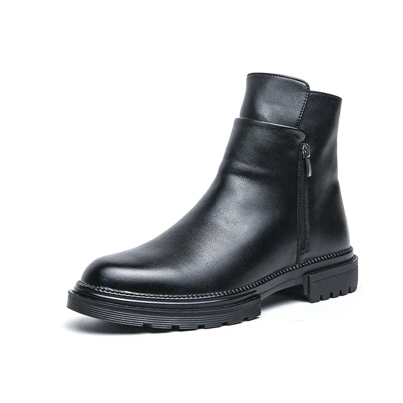 Hnzxzm Classic Brown British Style Men's Handsome High Top Shoes Winter Leather Short Boots Versatile Men's Casual Boots Thick Soles