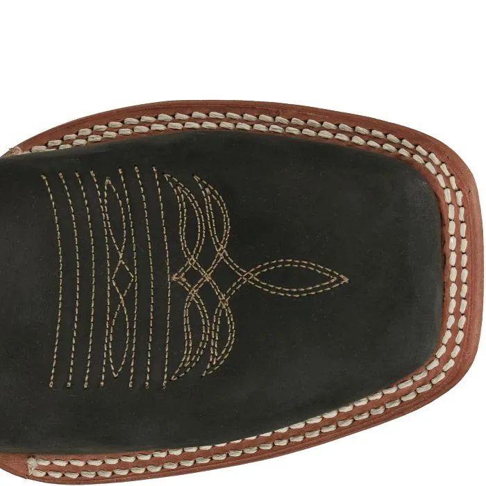 Justin Hombre Black Sueded Boar Broad Square Toe Boots for Men
