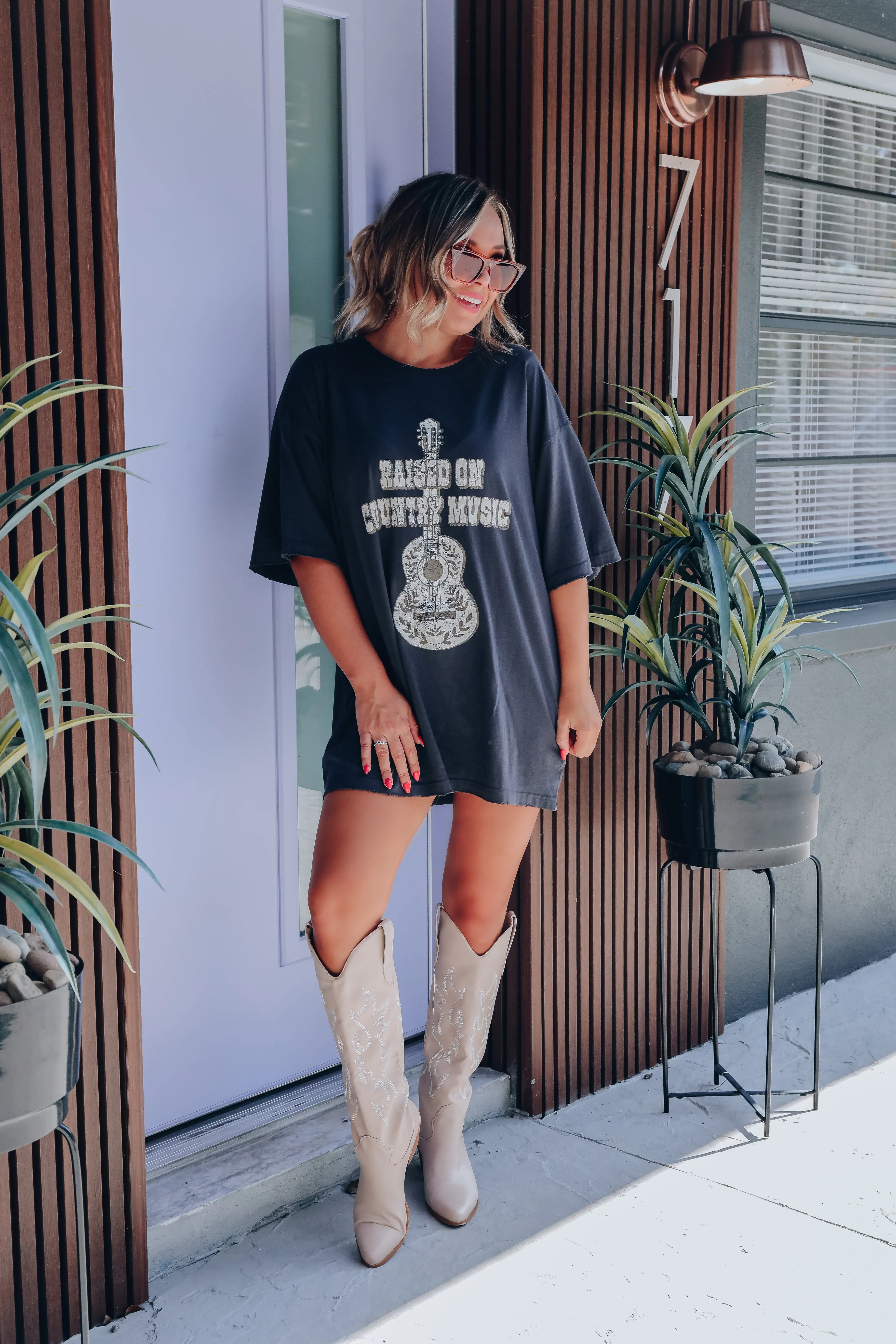 Raised On Country Music Graphic Tee - Black
