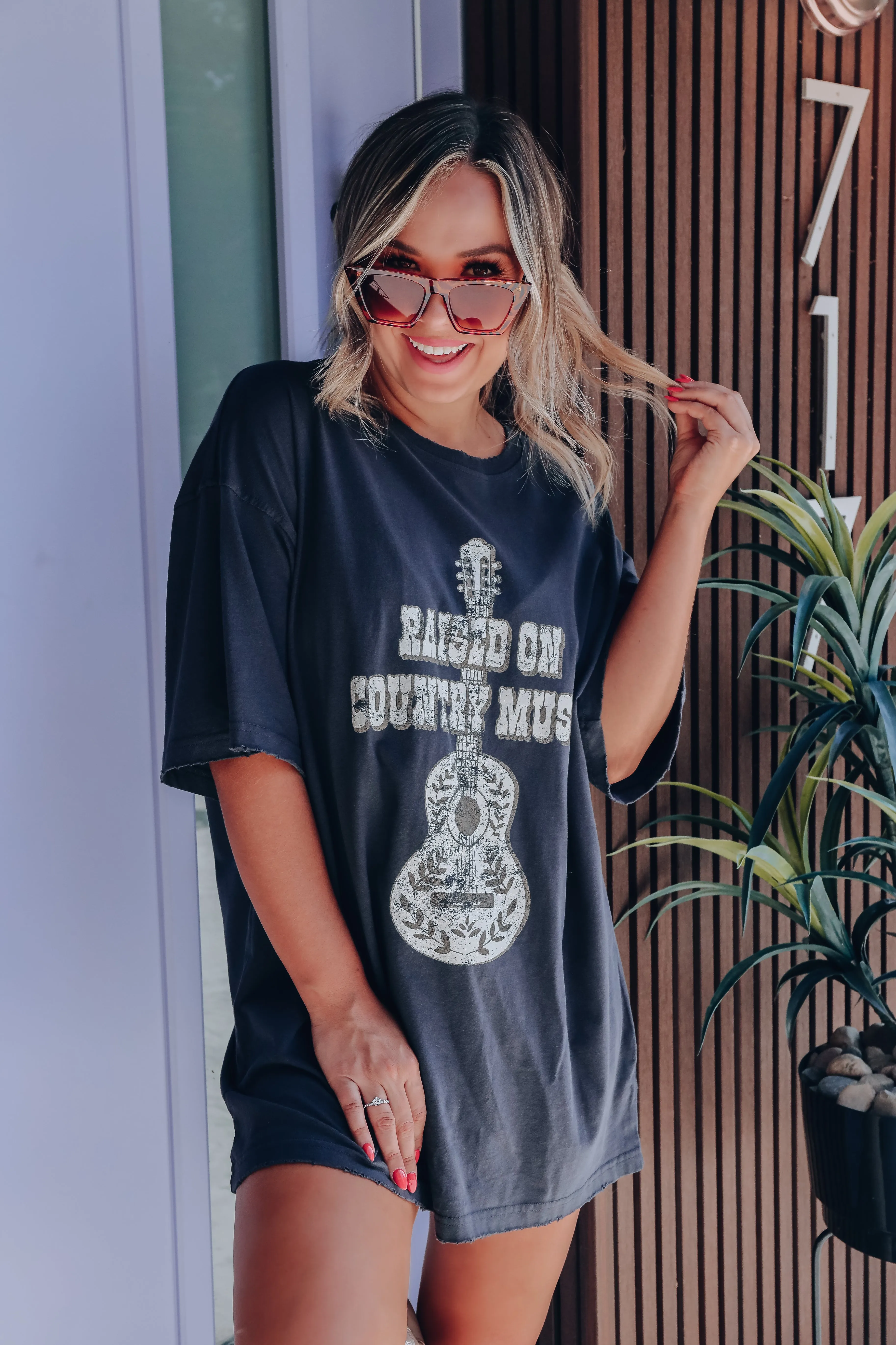 Raised On Country Music Graphic Tee - Black