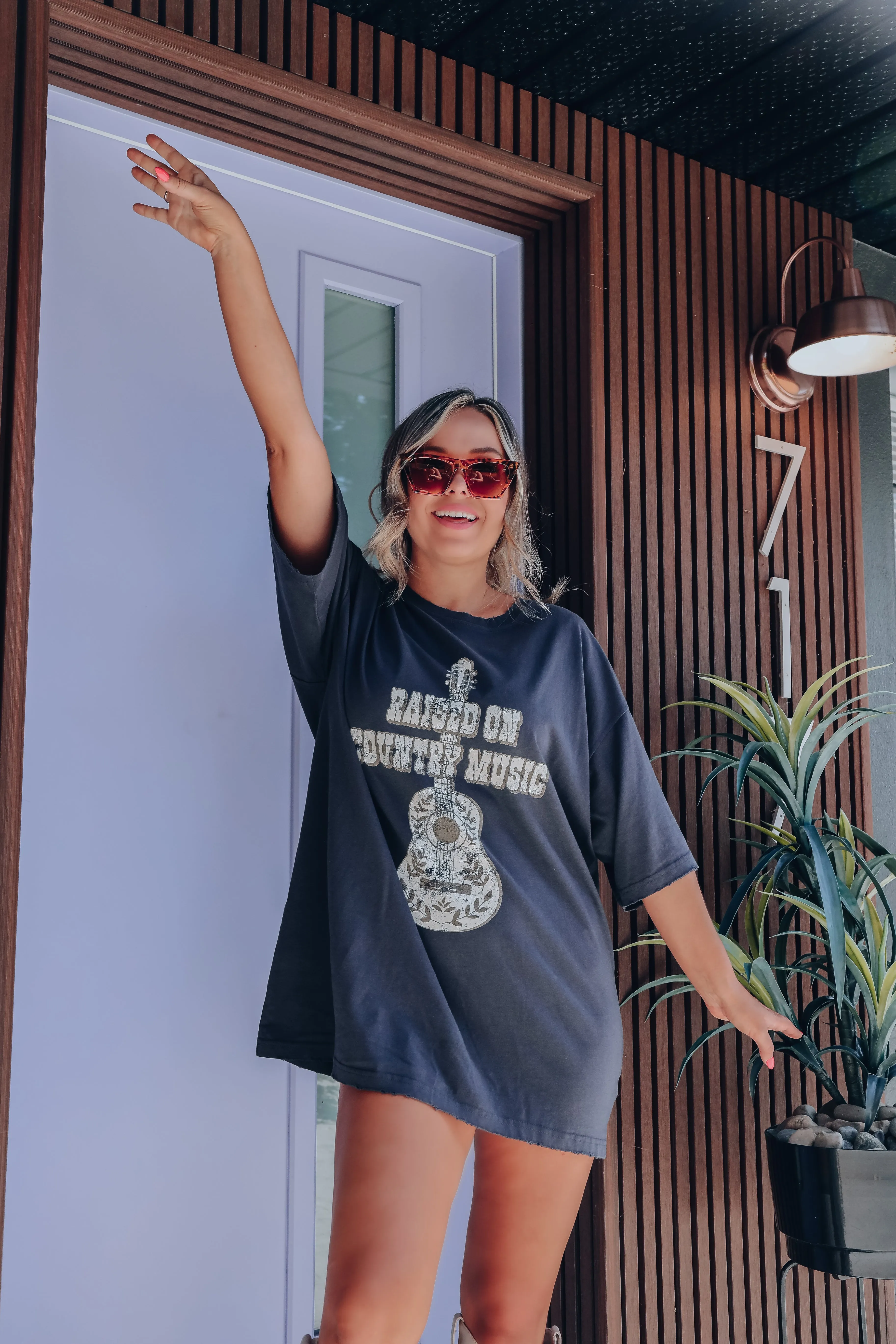 Raised On Country Music Graphic Tee - Black