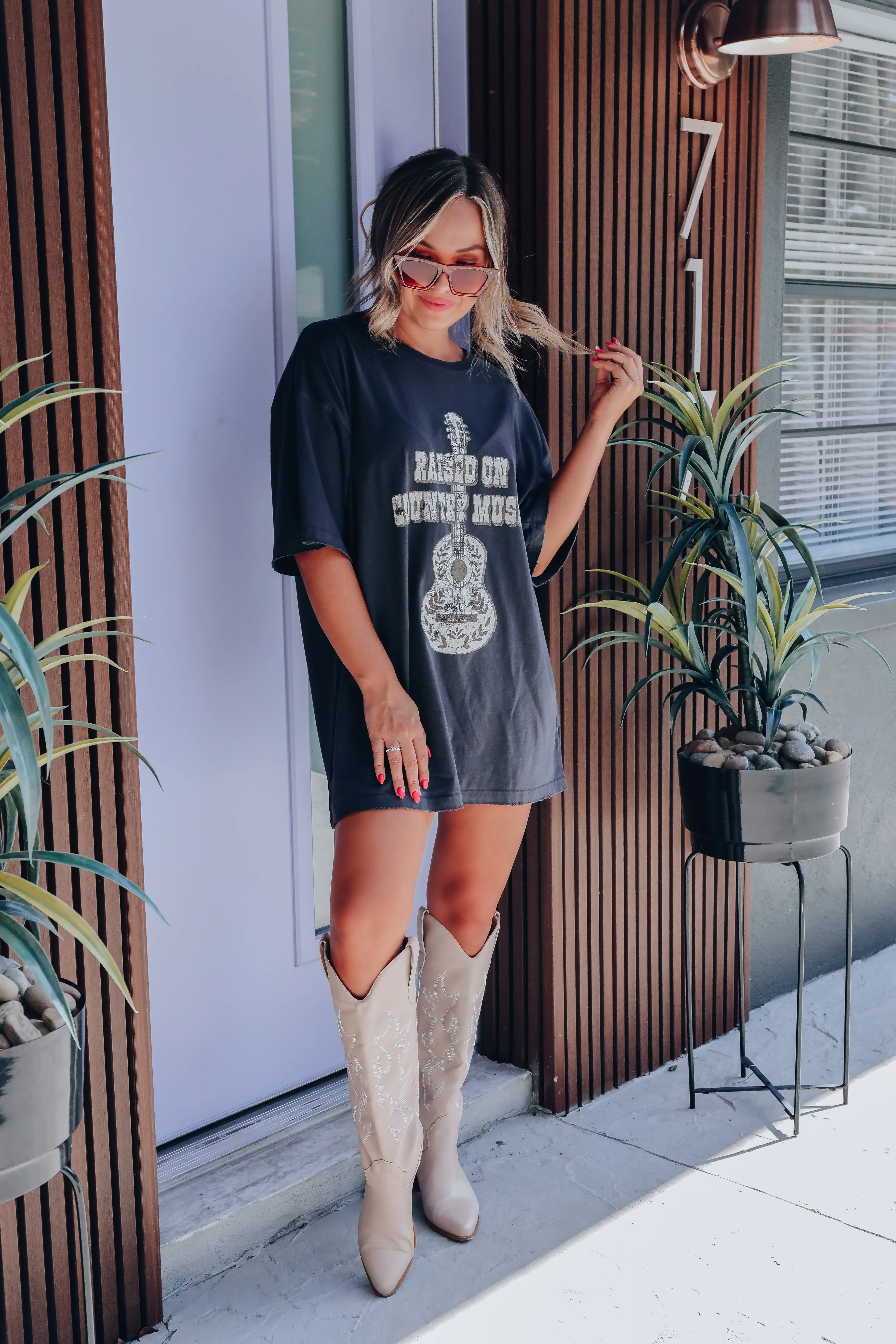 Raised On Country Music Graphic Tee - Black