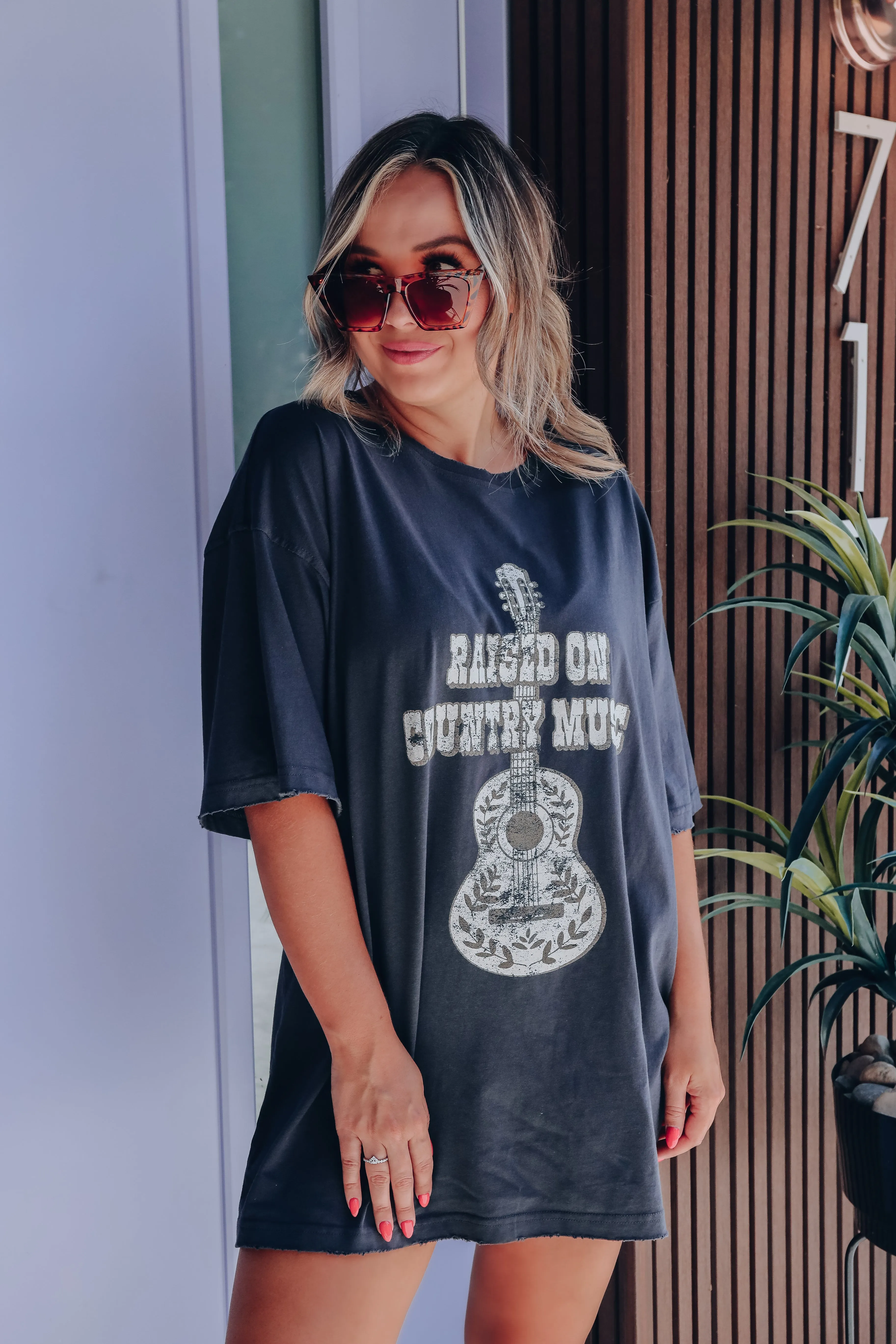 Raised On Country Music Graphic Tee - Black