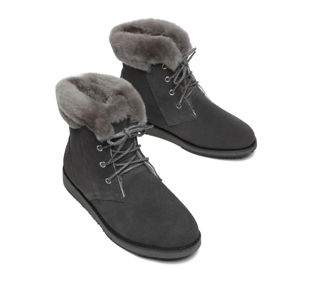 Women Lace Up Ankle Fashion Sheepskin Boots Bonnie