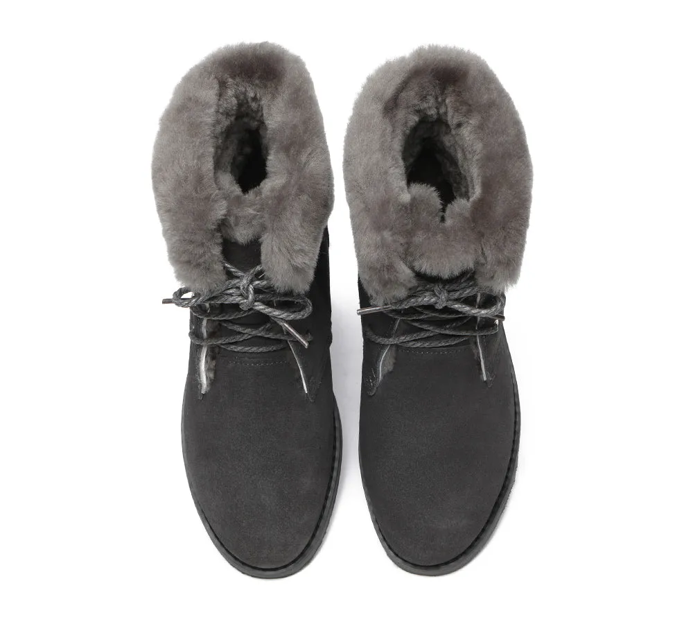 Women Lace Up Ankle Fashion Sheepskin Boots Bonnie