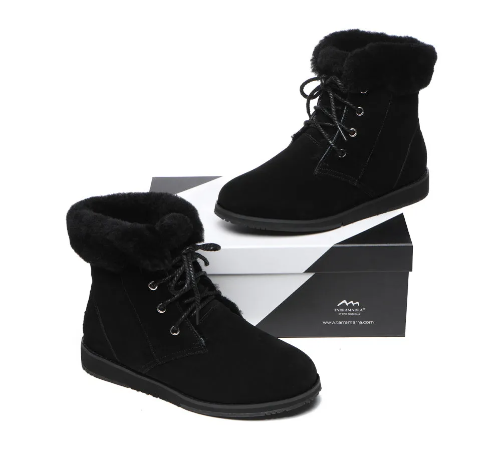 Women Lace Up Ankle Fashion Sheepskin Boots Bonnie
