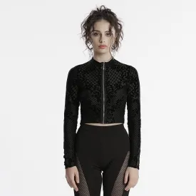 Women's Gothic Zipper Flocking Mesh Jacket