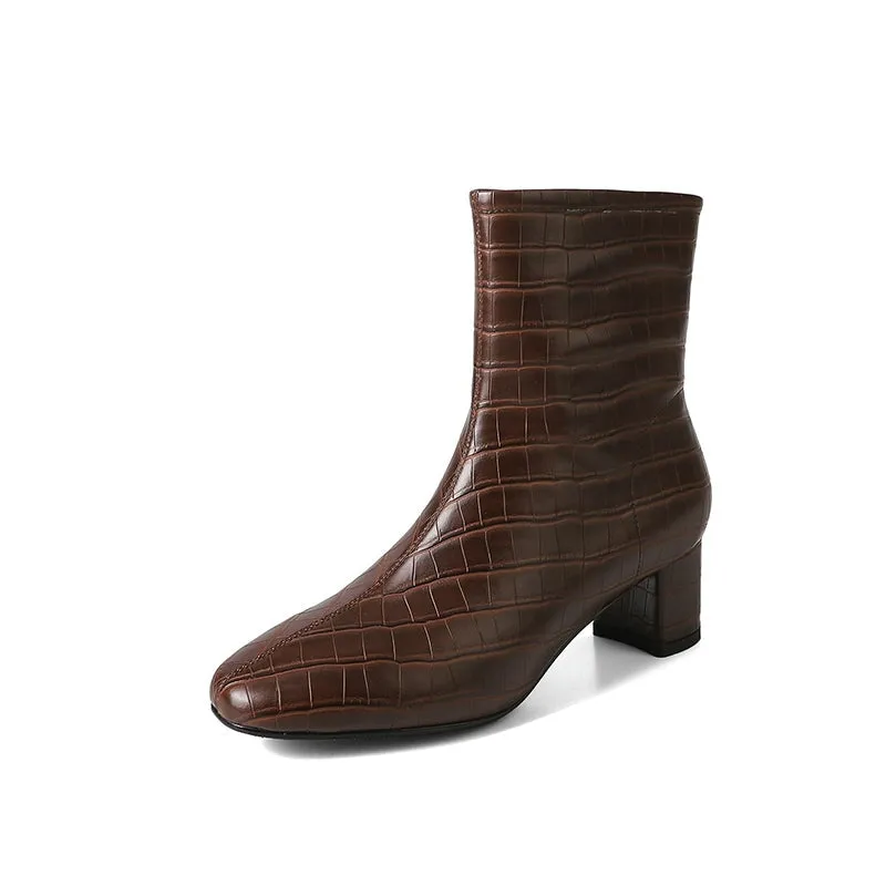Women's Round-Toe Chelsea Boots in Crocodile-Embossed Cowhide Leather